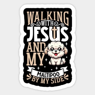 Jesus and dog - Maltipoo Sticker